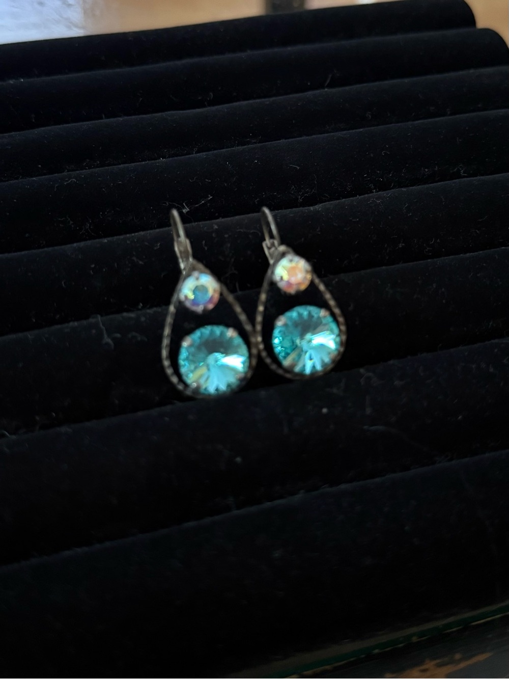 Turquoise Teardrop Crystal Earrings - Unbranded